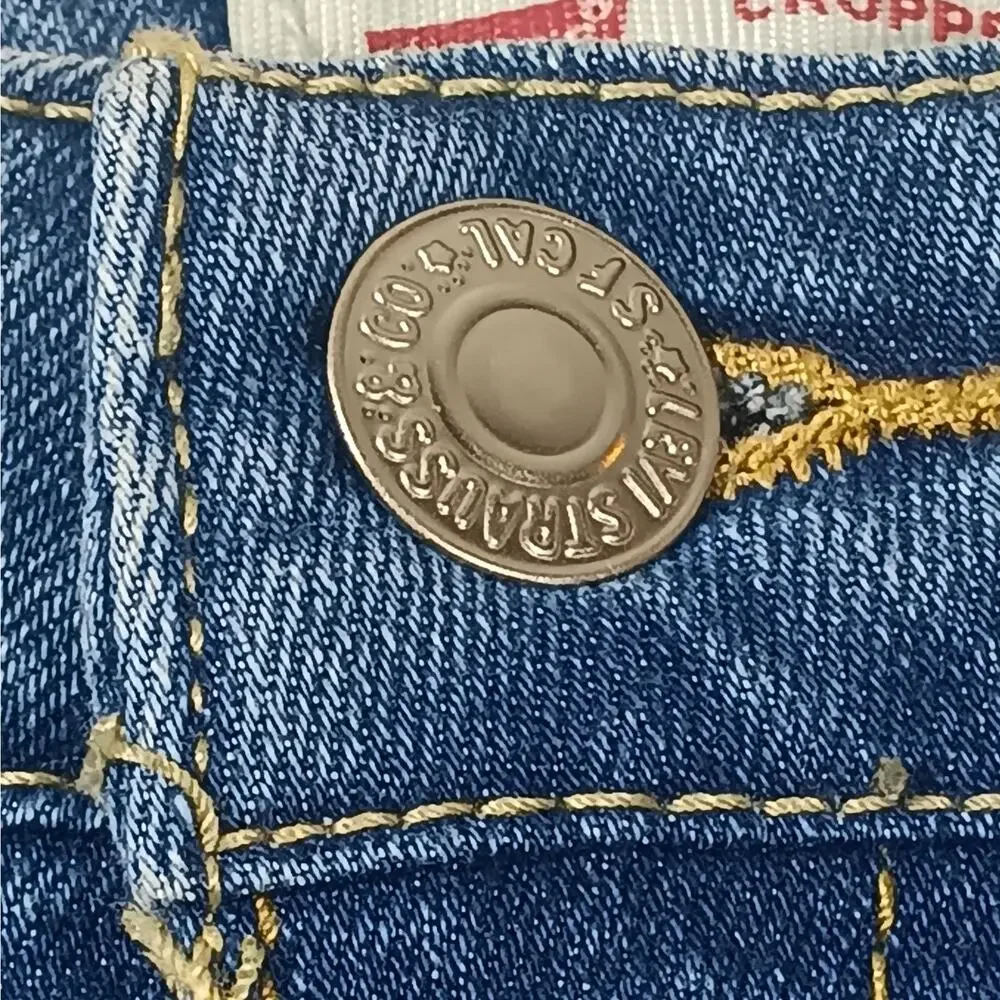 Levis Girls Jeans 14 Reg Cropped Wide Leg Raw Hem Blue Denim